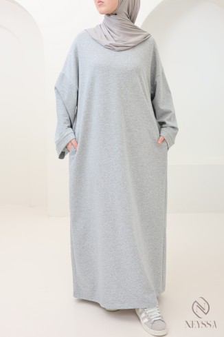 Long cotton sweatshirt dress with round neck, sportswear style