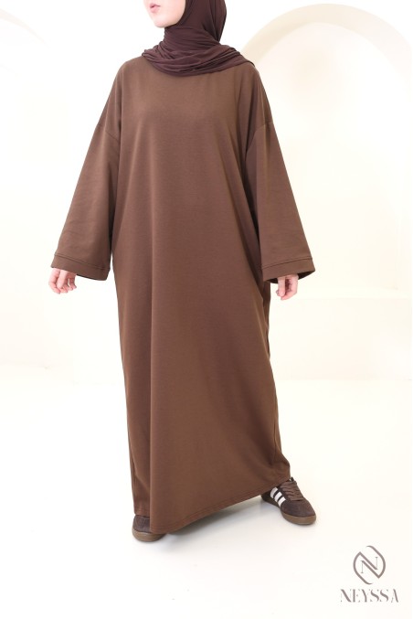 Robe longue en coton sweat à col rond, style sportswear