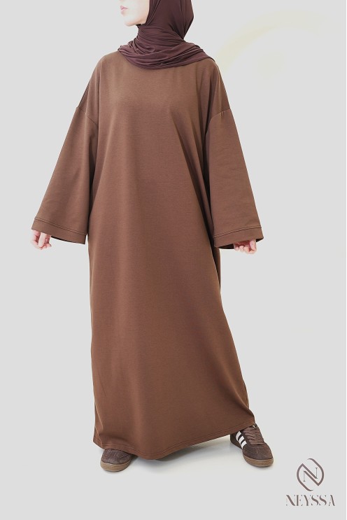 Long cotton sweatshirt dress with round neck, sportswear style