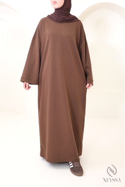 Robe longue en coton sweat à col rond, style sportswear