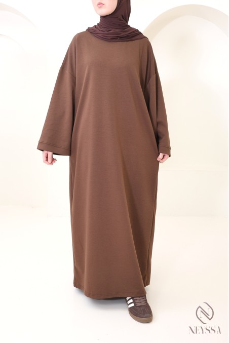 Long cotton sweatshirt dress with round neck, sportswear style
