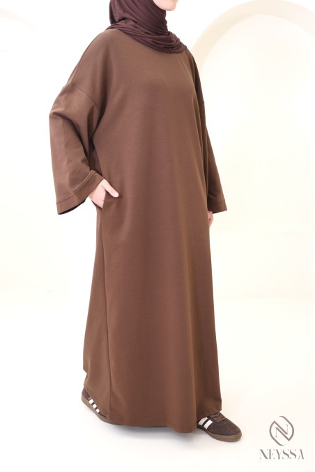 Robe longue en coton sweat à col rond, style sportswear