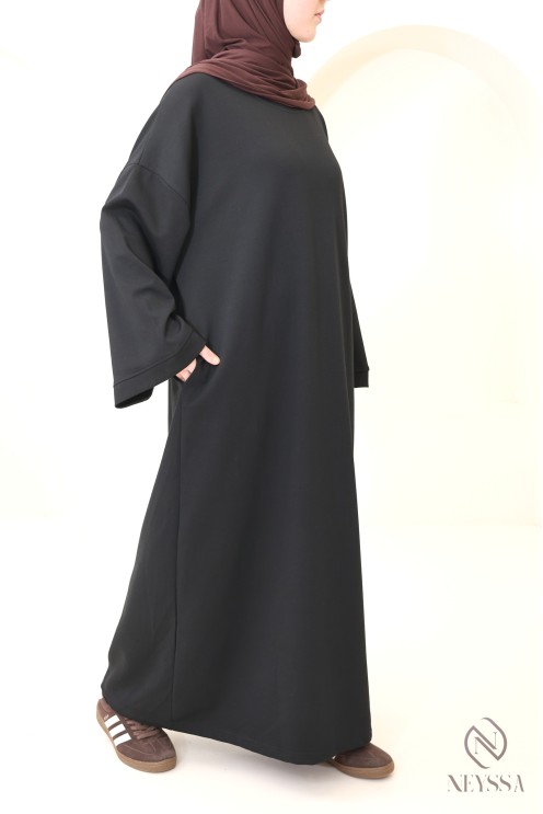 Long cotton sweatshirt dress with round neck, sportswear style