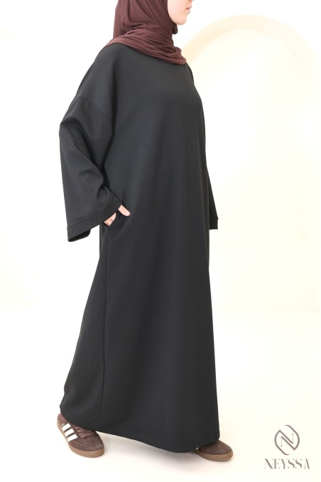 Robe longue en coton sweat à col rond, style sportswear