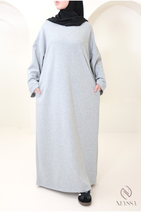 Long cotton sweatshirt dress with round neck, sportswear style
