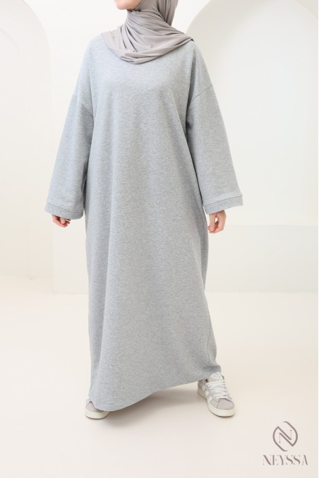 Robe longue en coton sweat à col rond, style sportswear