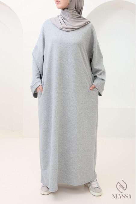 Long cotton sweatshirt dress with round neck, sportswear style