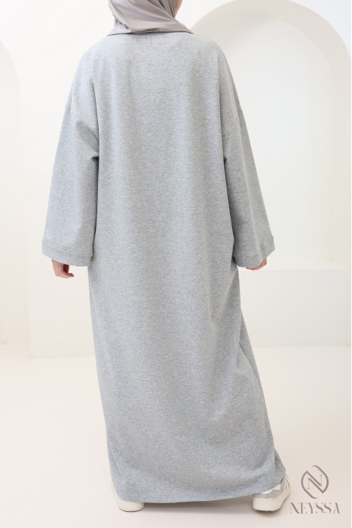 Long cotton sweatshirt dress with round neck, sportswear style