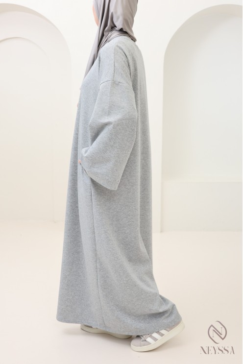 Long cotton sweatshirt dress with round neck, sportswear style