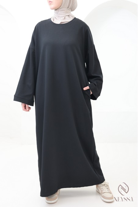 Long cotton sweatshirt dress with round neck, sportswear style
