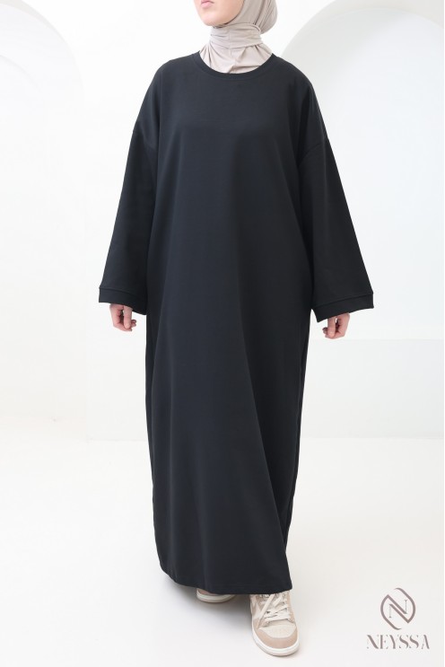 Long cotton sweatshirt dress with round neck, sportswear style