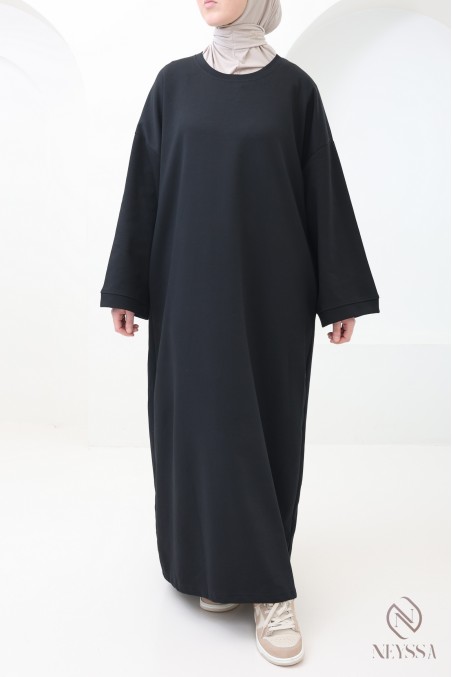 Long cotton sweatshirt dress with round neck, sportswear style