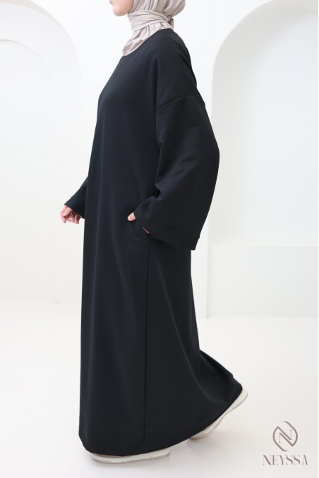 Long cotton sweatshirt dress with round neck, sportswear style