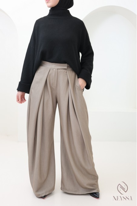 palazzo large coupe ballon à pinces tailleur, tendance et modeste