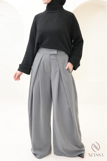Wide-leg balloon-cut tailored palazzo trousers, trendy and modest