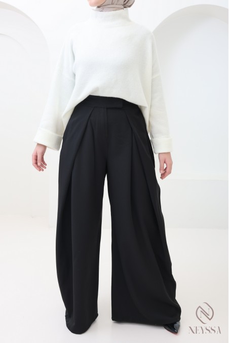 Wide-leg balloon-cut tailored palazzo trousers, trendy and modest
