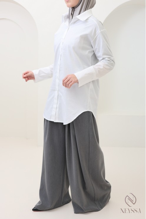 Chemise élégante avec lien de cintrage, tissu coton