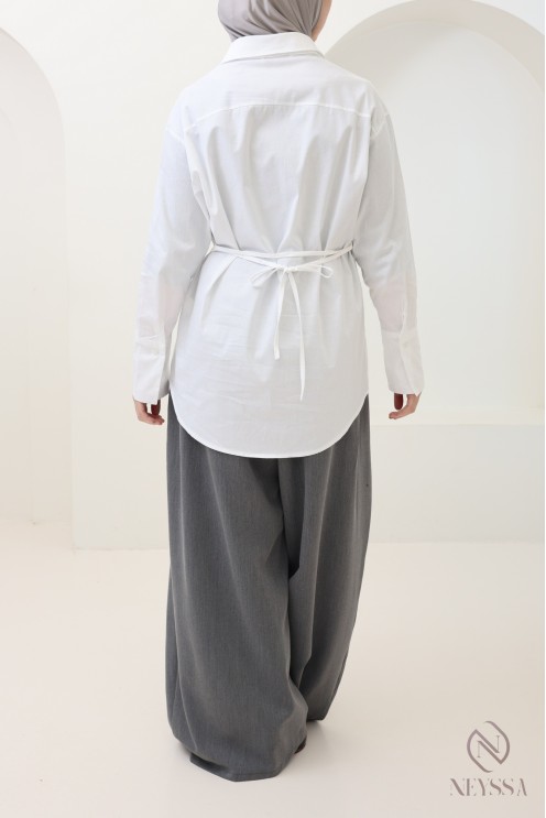 Elegant shirt with tie belt, cotton fabric