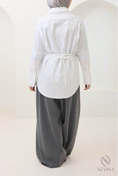 Elegantes Hemd mit Taillenkordel, Baumwollstoff