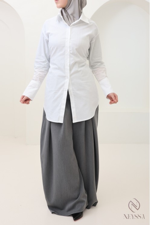 Elegant shirt with tie belt, cotton fabric