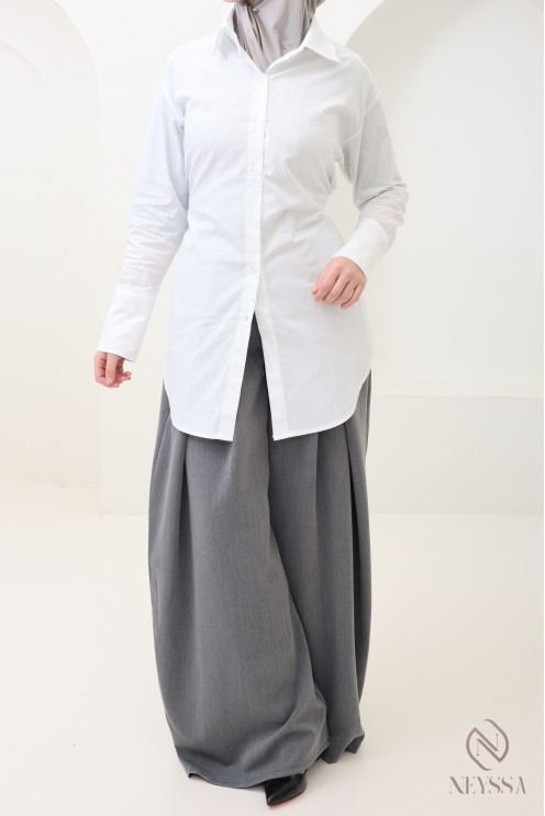 Elegant shirt with tie belt, cotton fabric