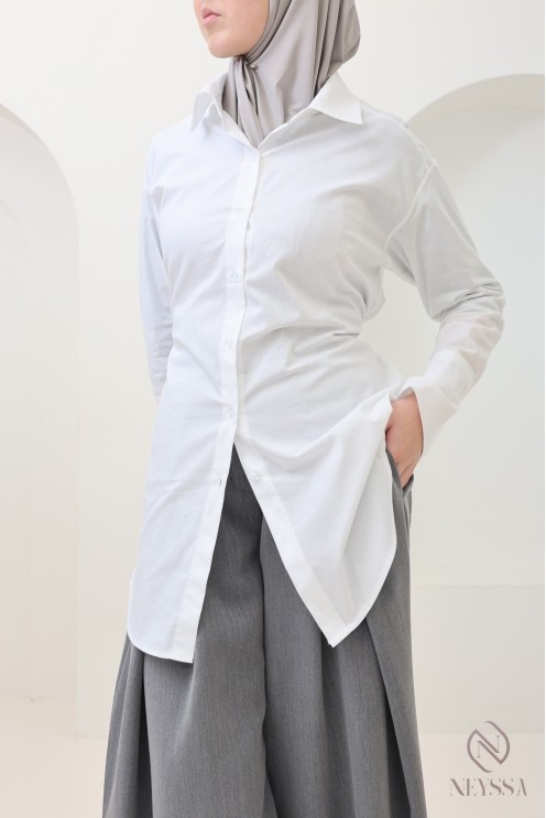 Chemise élégante avec lien de cintrage, tissu coton