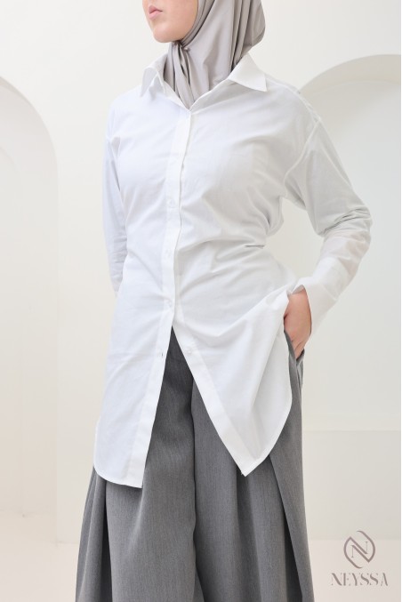 Elegant shirt with tie belt, cotton fabric