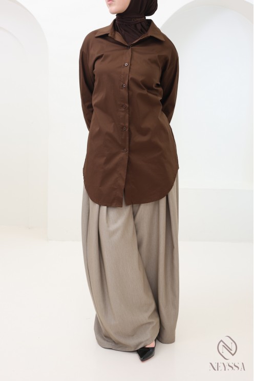 Chemise élégante avec lien de cintrage, tissu coton