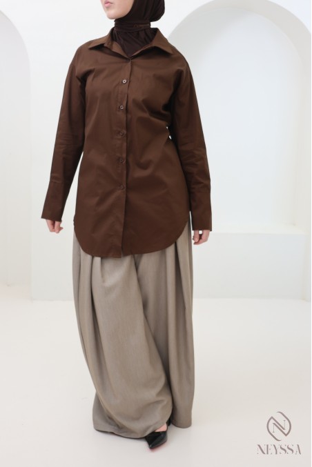 Elegant shirt with tie belt, cotton fabric