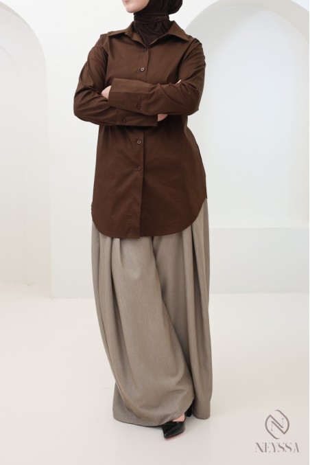 Elegant shirt with tie belt, cotton fabric