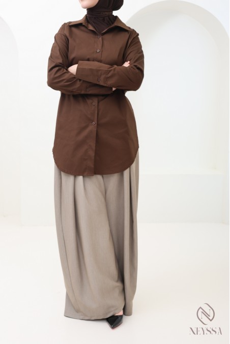 Elegant shirt with tie belt, cotton fabric