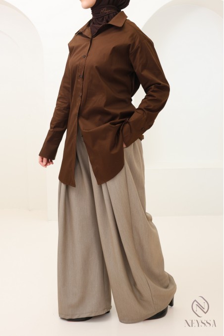 Elegantes Hemd mit Taillenkordel, Baumwollstoff