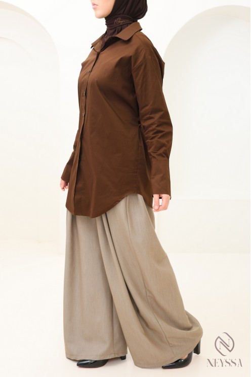 Elegantes Hemd mit Taillenkordel, Baumwollstoff