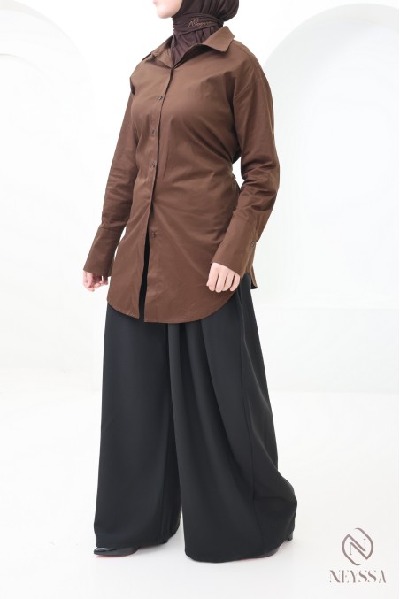 Elegantes Hemd mit Taillenkordel, Baumwollstoff