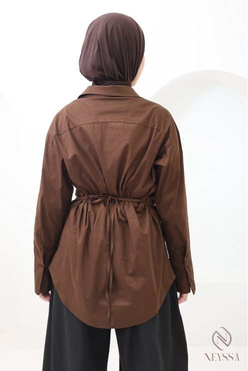 Elegantes Hemd mit Taillenkordel, Baumwollstoff