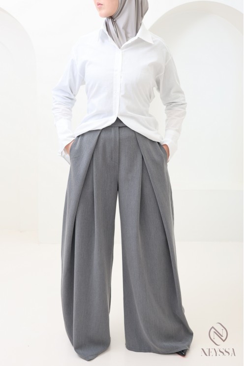 Wide-leg balloon-cut tailored palazzo trousers, trendy and modest