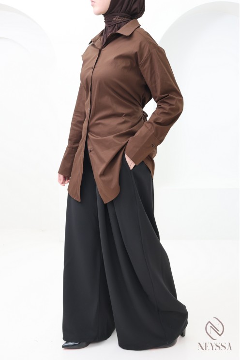 Wide-leg balloon-cut tailored palazzo trousers, trendy and modest