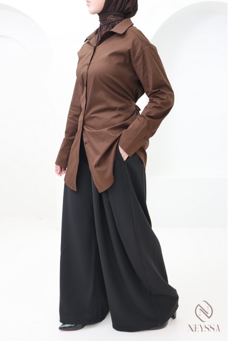 Wide-leg balloon-cut tailored palazzo trousers, trendy and modest