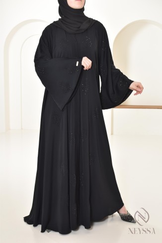 Dubai rhinestone flared abaya loose fit, rhinestone embellished look 2