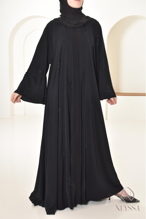 Dubai rhinestone flared abaya loose fit, rhinestone embellished look