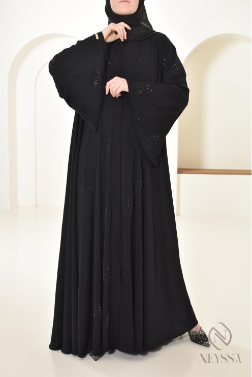 Dubai rhinestone flared abaya loose fit, rhinestone embellished look