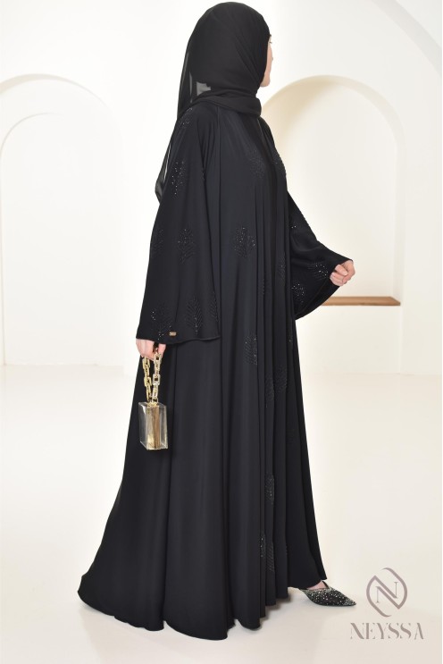 Dubai rhinestone flared abaya loose fit, rhinestone embellished look