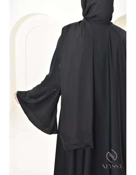 Dubai rhinestone flared abaya loose fit, rhinestone embellished look