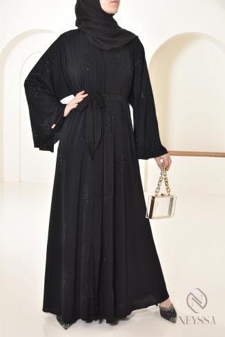 Dubai rhinestone flared abaya loose fit, rhinestone embellished look