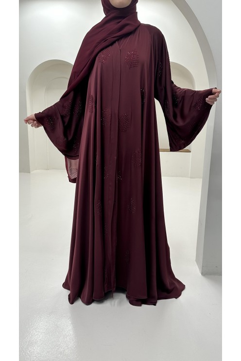 Abaya Dubai rhinestone flared sleeves women's hijab burgundy trend