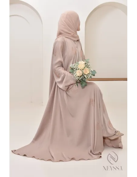 Abaya Dubai à strass coupe umbrella, abaya de fêtes pour femme hijabi