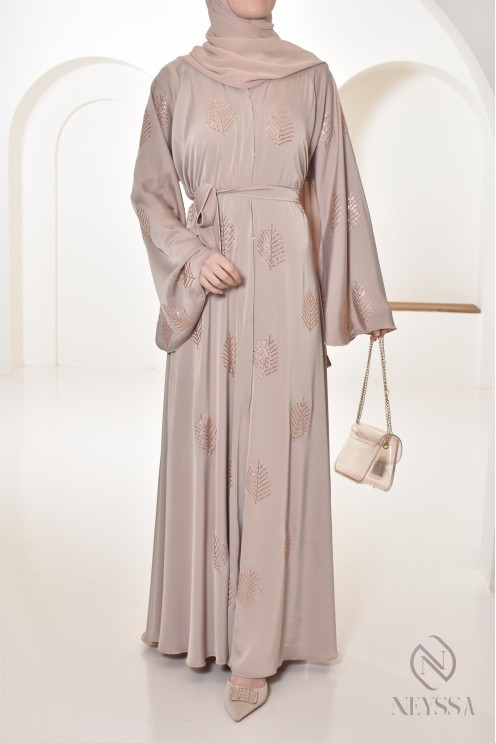 Abaya Dubai à strass coupe umbrella, abaya de fêtes pour femme hijabi