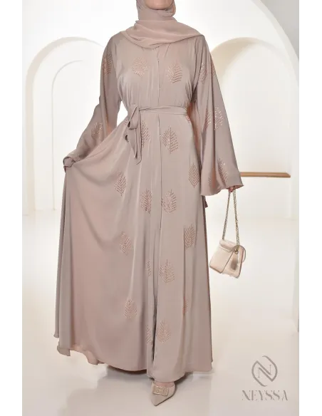 Abaya Dubai à strass coupe umbrella, abaya de fêtes pour femme hijabi