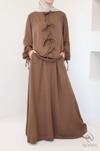 Women's two-piece set with long skirt and modern tunic in satin fabric 2