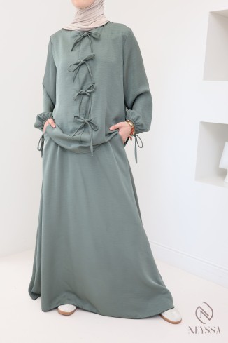 2-piece khaki set for women with long skirt and trendy tunic